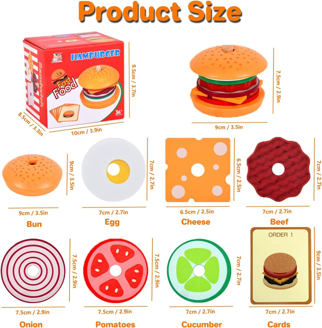 Wooden Burger Sandwich Stacking Toys for Kids, Montessori Toys for Toddlers & Preschoolers, Develops Fine Motor Skills