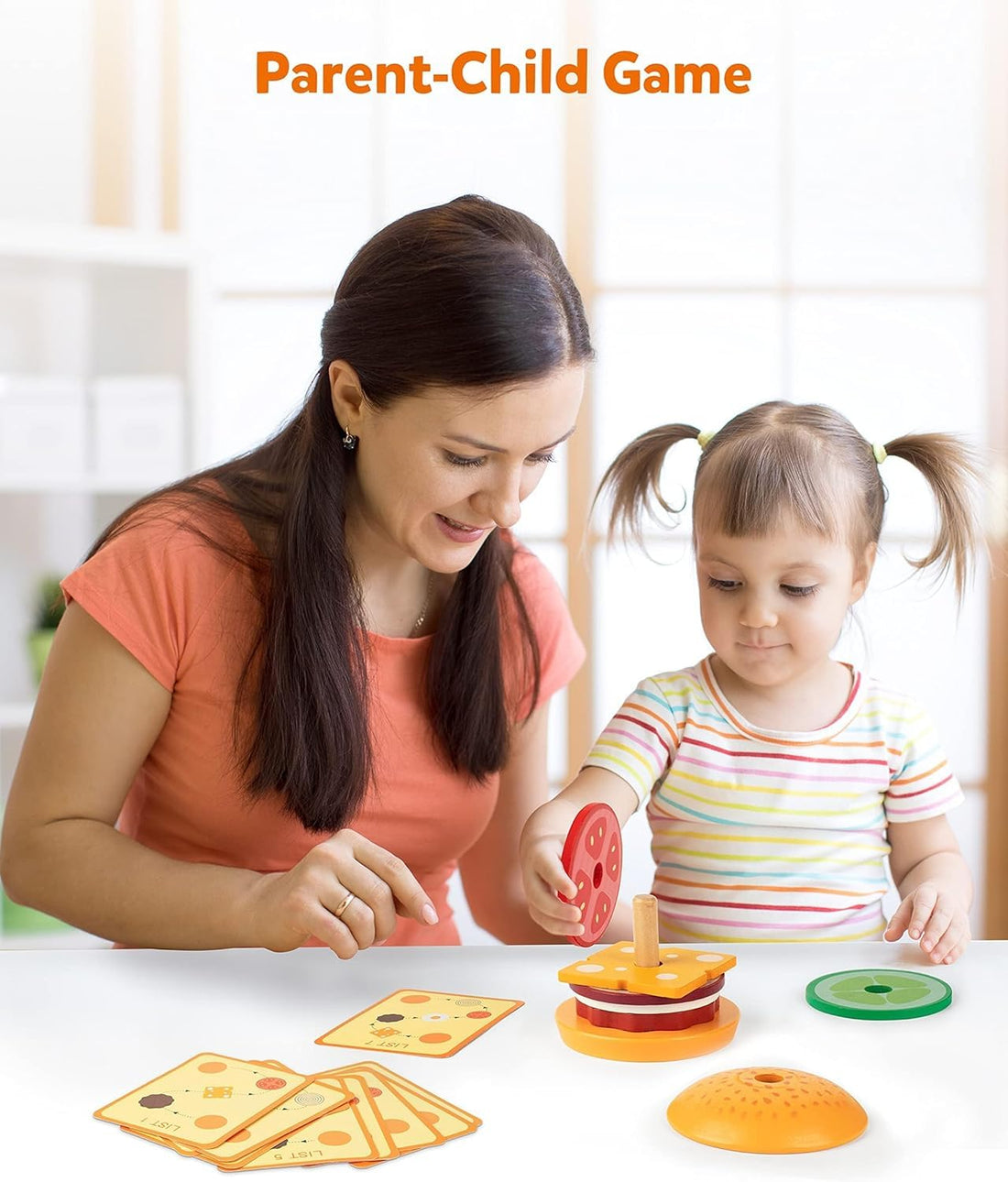 Wooden Burger Sandwich Stacking Toys for Kids, Montessori Toys for Toddlers & Preschoolers, Develops Fine Motor Skills