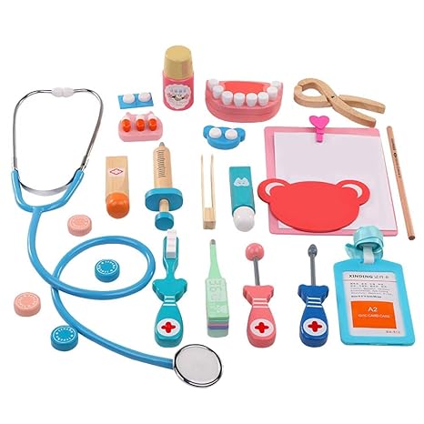 Doctor Kit for Kids - Wooden Dentist Set with Working Stethoscope, Pretend Play Doctor Set for Kids Girl - Fun Educational Toys for Role Play, Ages 3 and Up