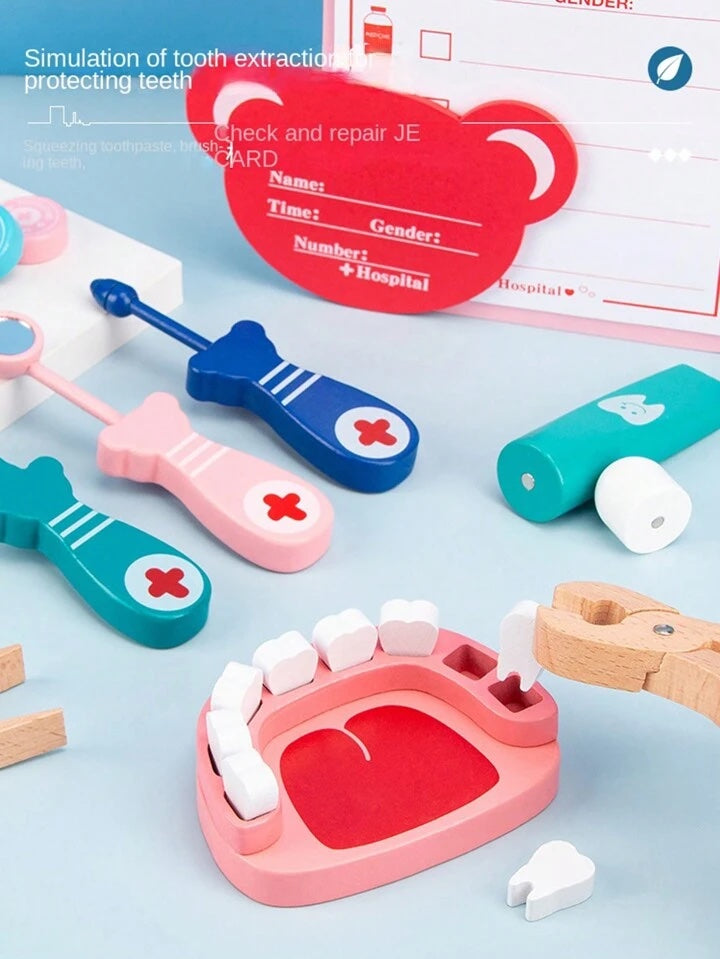 Doctor Kit for Kids - Wooden Dentist Set with Working Stethoscope, Pretend Play Doctor Set for Kids Girl - Fun Educational Toys for Role Play, Ages 3 and Up