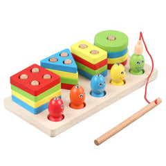 Four Fishing Post Column Tower Blocks Educational & Learning Toy - Multicolor Stacking Game for Toddlers, Promotes Hand-Eye Coordination, Color & Shape Recognition, Cognitive Skills