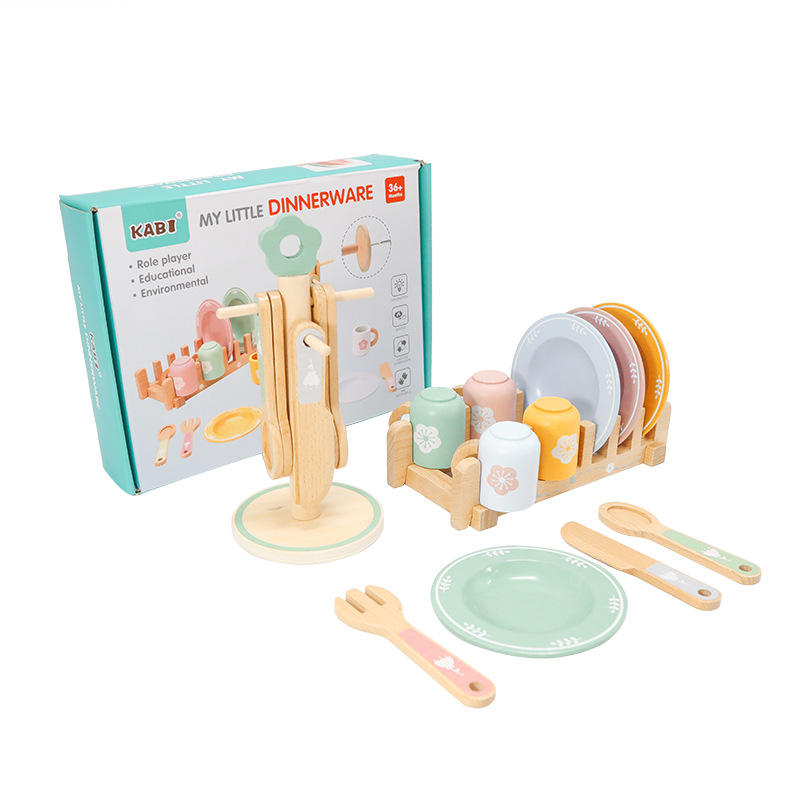 My Little Dinnerware Set, Wooden Toy Plates and Utensils, Role Play Kitchen Set