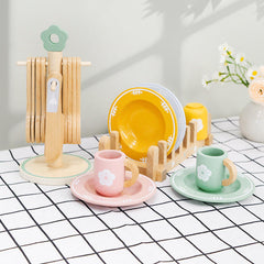 My Little Dinnerware Set, Wooden Toy Plates and Utensils, Role Play Kitchen Set