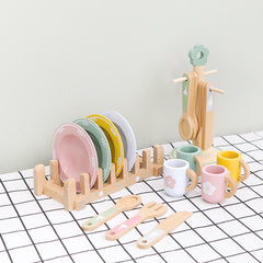 My Little Dinnerware Set, Wooden Toy Plates and Utensils, Role Play Kitchen Set
