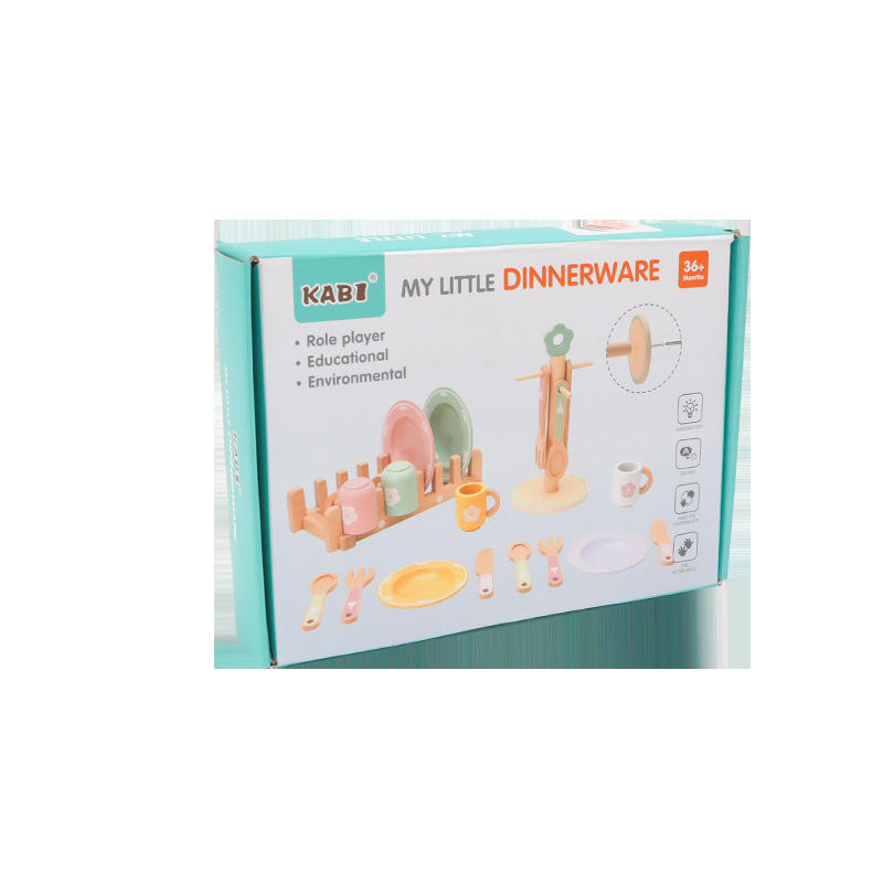 My Little Dinnerware Set, Wooden Toy Plates and Utensils, Role Play Kitchen Set