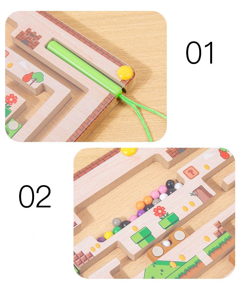 Wooden Magnetic Maze Puzzle Board for Kids