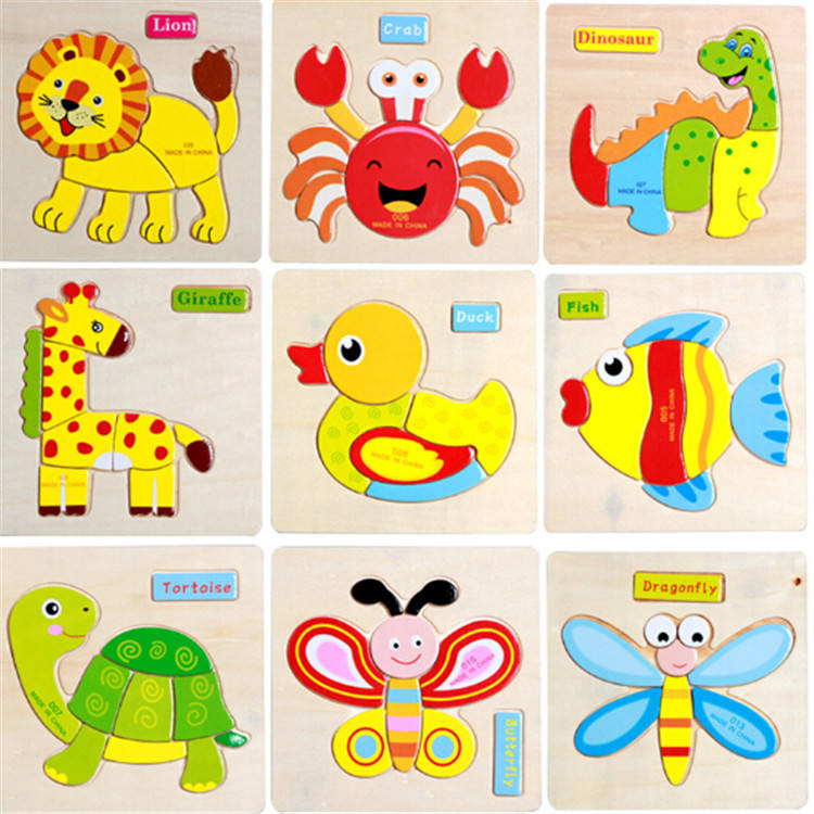 Wood Puzzles for Small Kids Children Kids. Pack of 4 Different Patterns Puzzle in a Frame Board
