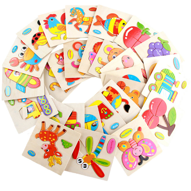 Wood Puzzles for Small Kids Children Kids. Pack of 4 Different Patterns Puzzle in a Frame Board