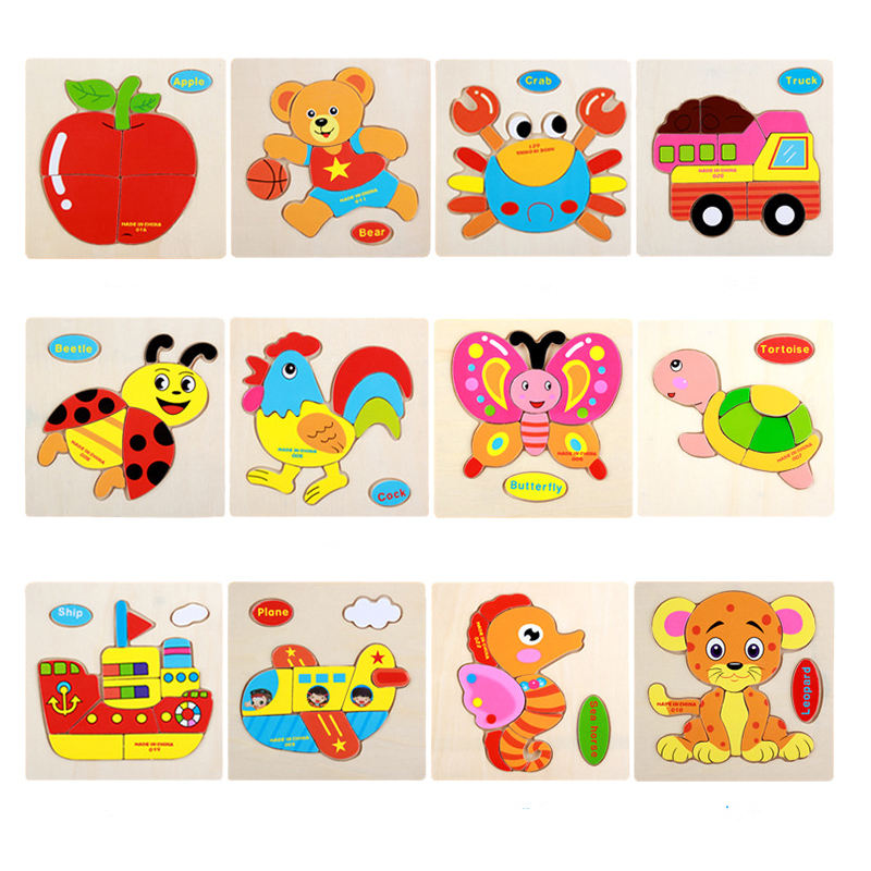 Wood Puzzles for Small Kids Children Kids. Pack of 4 Different Patterns Puzzle in a Frame Board