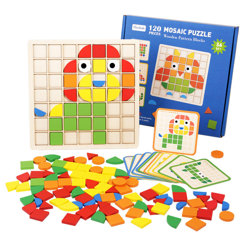 120 Piece Mosaic Wooden Pattern Blocks Puzzle