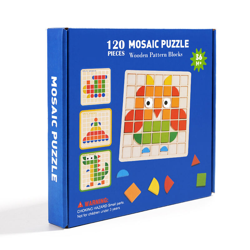 120 Piece Mosaic Wooden Pattern Blocks Puzzle