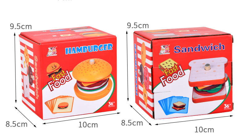 Wooden Burger Sandwich Stacking Toys for Kids, Montessori Toys for Toddlers & Preschoolers, Develops Fine Motor Skills