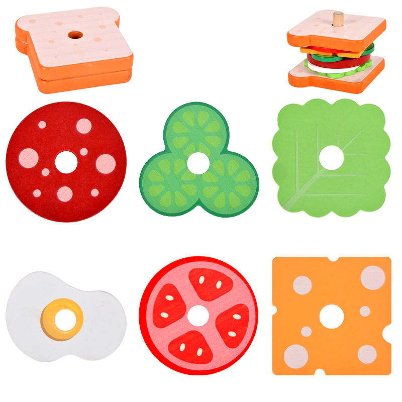 Wooden Burger Sandwich Stacking Toys for Kids, Montessori Toys for Toddlers & Preschoolers, Develops Fine Motor Skills