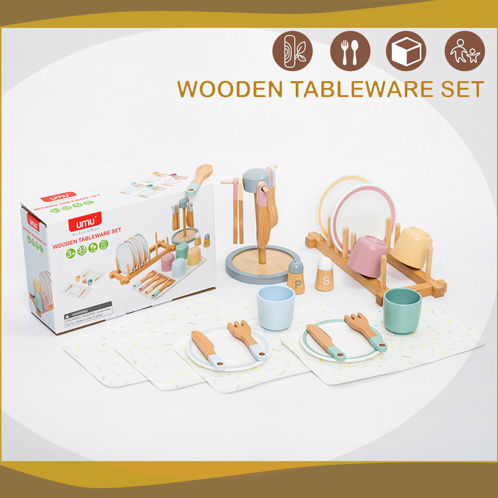 Wooden Tableware Set Pretend Play