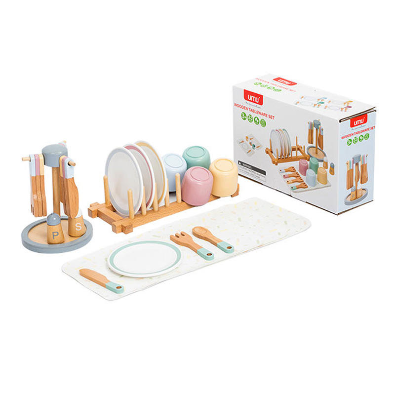 Wooden Tableware Set Pretend Play